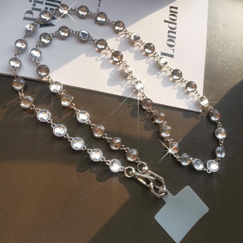 

Mobile Phone Hanging Rope Long Crossbody Lanyard Round Gemstone String Pendant Universal Phone Case Bag Anti Loss Metal Lanyard