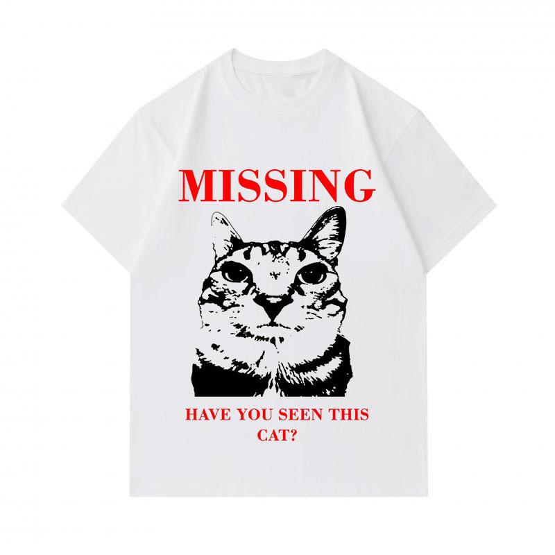 Men's 100% Cotton Crew Neck Short Sleeve T-Shirt, Funny Missing Cat Printed Casual Lightweight Tee for Daily Wear, Comfy Breathable Summer Top with Un