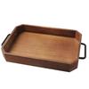 Black Rectangular Wooden Serving Tray with Iron Handles