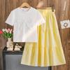 3D Bow Short Sleeve Top & Layered Cake Skirt Set - Bohemian Summer Style for Kids
