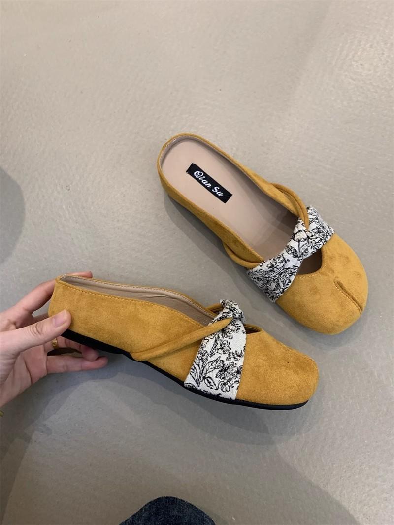 

Fashion IPPEUM Mules Shoes Round Toe 2025 Summer Ballet Flats Velvet Women Flat Shoes 245 жёлтый