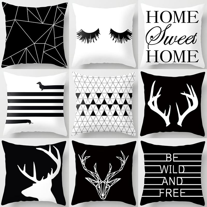 Home decorated black and white geometric cube letter printing cushion  car bedroom living room sofa pillow sleeve