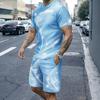 Ensemble 2 pièces T-shirts Ligne Géométrique Homme Hauts d'Été Manches Courtes Short Crew Neck Sport Décontracté