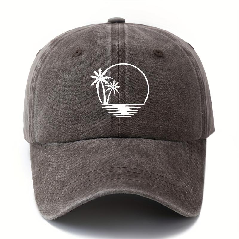 Printed coconut tree baseball cap versatile retro distressed outdoor sun protection lightweight duckbill cap truck driver cap.