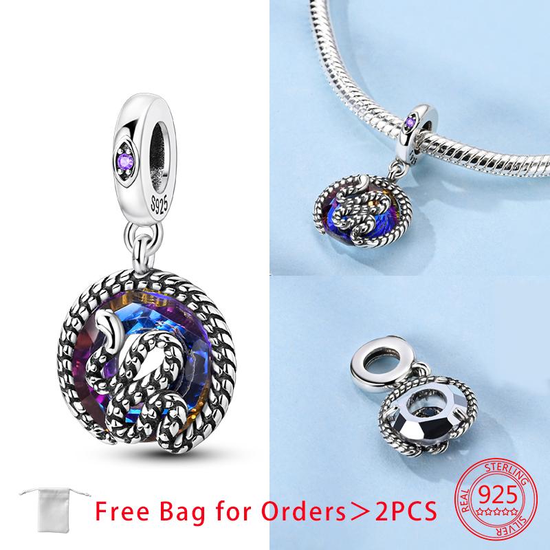 Original Copper Purple Zircon Snake Charms Beads Fit Bracelet Women Accessory Jewelry Making Fine Jewelry Gift