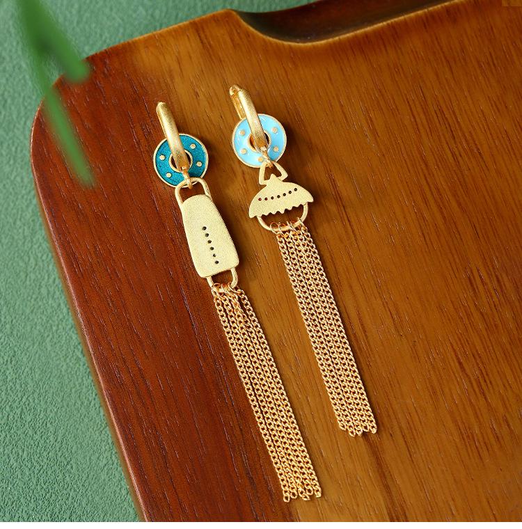 Aieryuan Asymmetric Tassel Earrings: High-End Minimalist Vintage Enamel Design