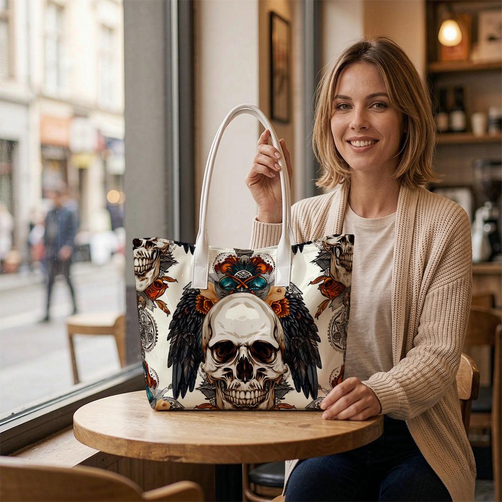 Gothic Skull Pattern Tote Bag Daily Use Shoulder Bag