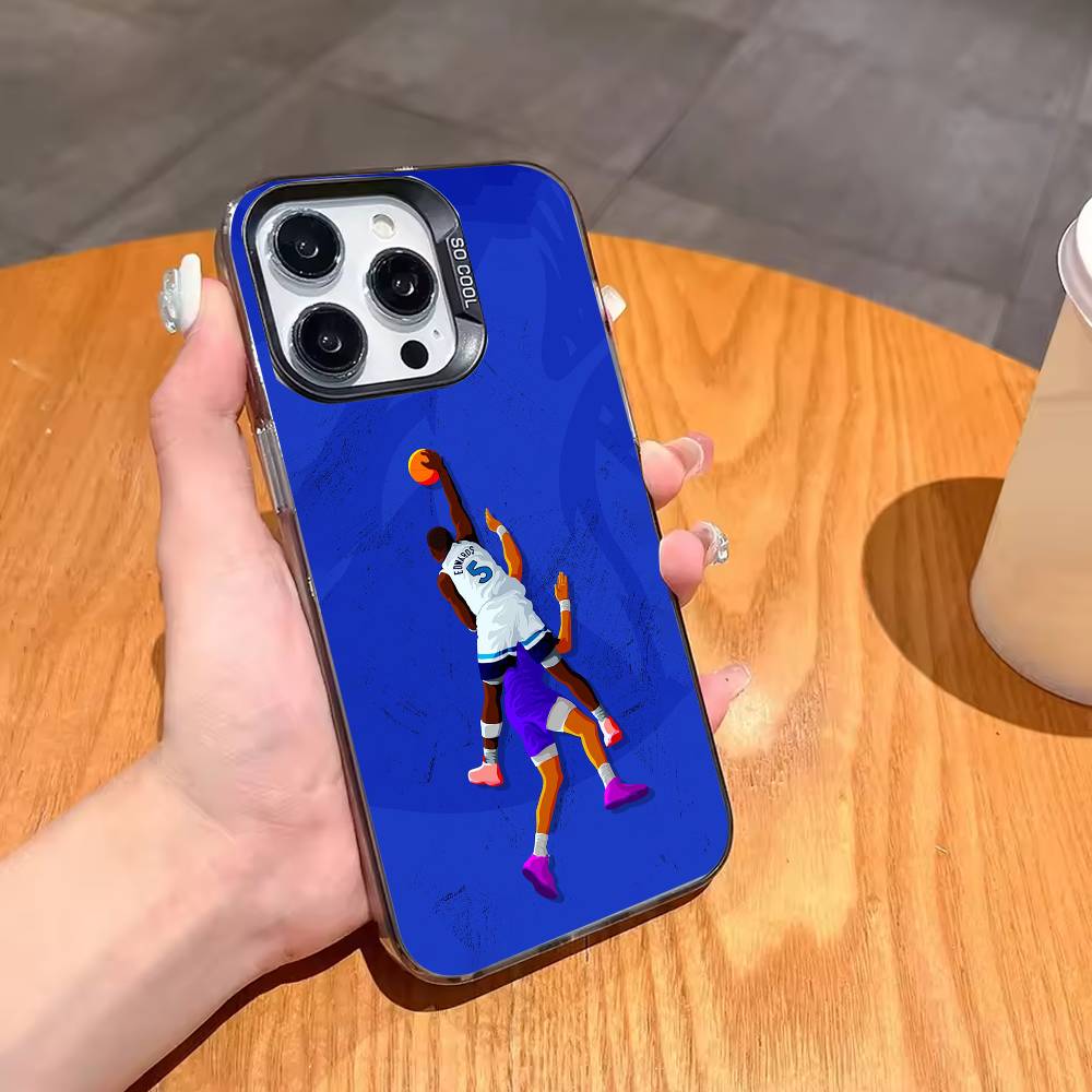 A-Anthony E-Edwards B-Basketball Phone Case For iPhone17,16,15,14,13,12,11,Pro,MAX Gray Matte Silicone Black Cover