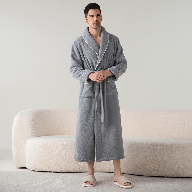 Velvet & Fleece Couple Pajamas: Unisex Long Bathrobe for Autumn/Winter