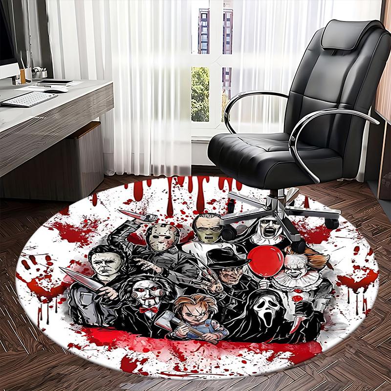 Horror Movie Characters,Halloween Horror Icons Chair Mat Round Rug Office Carpet, Non Slip, Suitable for Living Rooms, Bedrooms,Decor1205839a