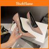 Black Pu Low High Heeled Shoes For Women With Padded Insole For Daily Wear