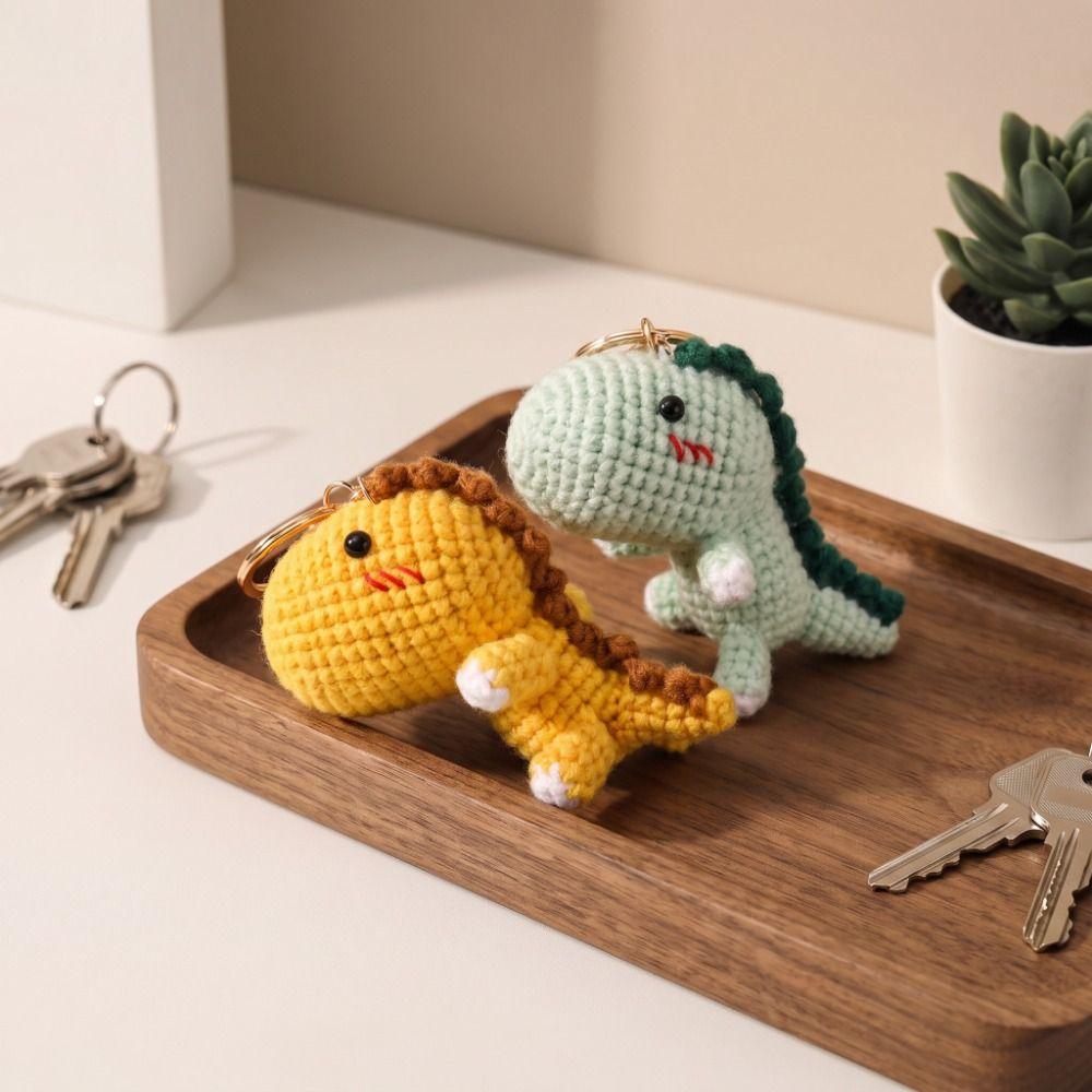 Cartoon Animal Mini Dinosaur Keychain Soft Wool Knitted Pendant Crochet Dinosaur Pendant Backpack