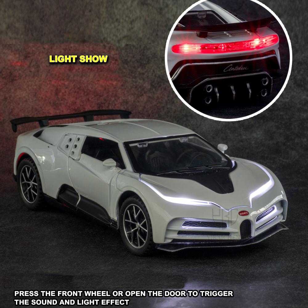 Modèle de voiture moulé sous pression Bugatti Centodieci, échelle 1/32, édition 110e anniversaire, véhicule jouet à tirer avec son et lumière pour enfants, collection pour tout-petits