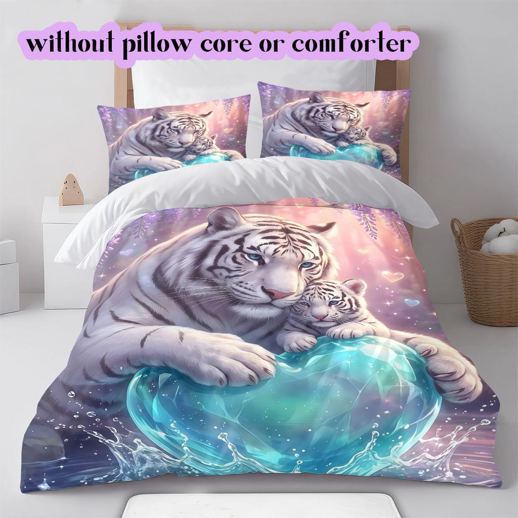 Two animals and lovePattern Bedding Quilt Set Quilt Cover Pillowcase Home Decoration Birthday Gift (1 * duvet cover + 2 * pillowcase, without core)