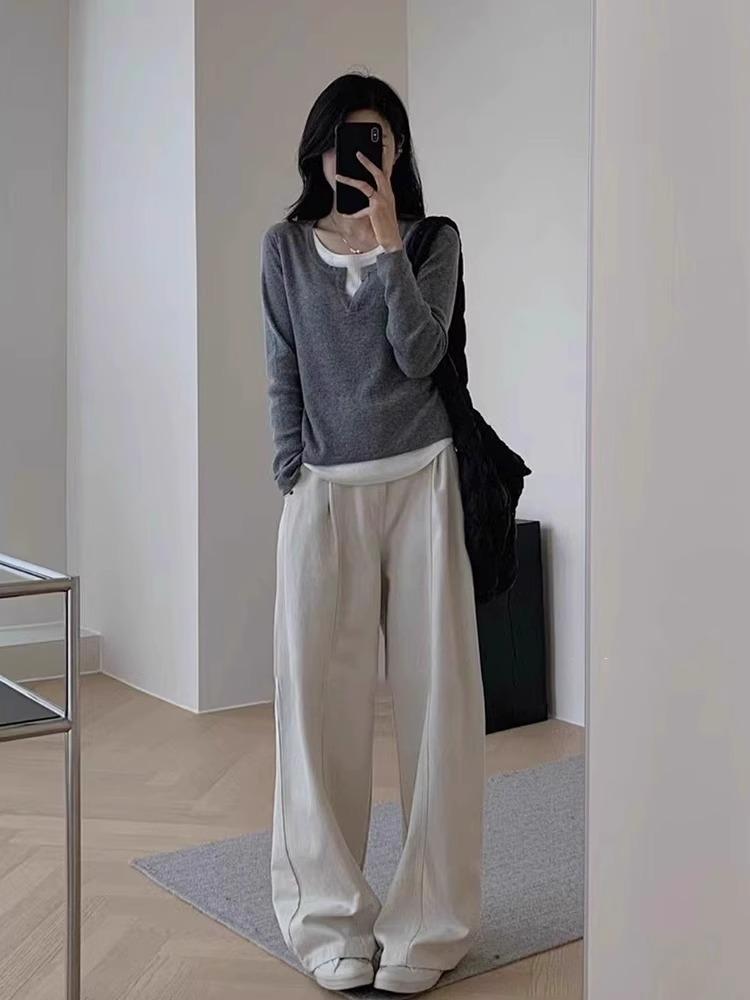 

Футболка с длинными рукавами из двух частей, сшитая поддельными узкими бретелями XL серый