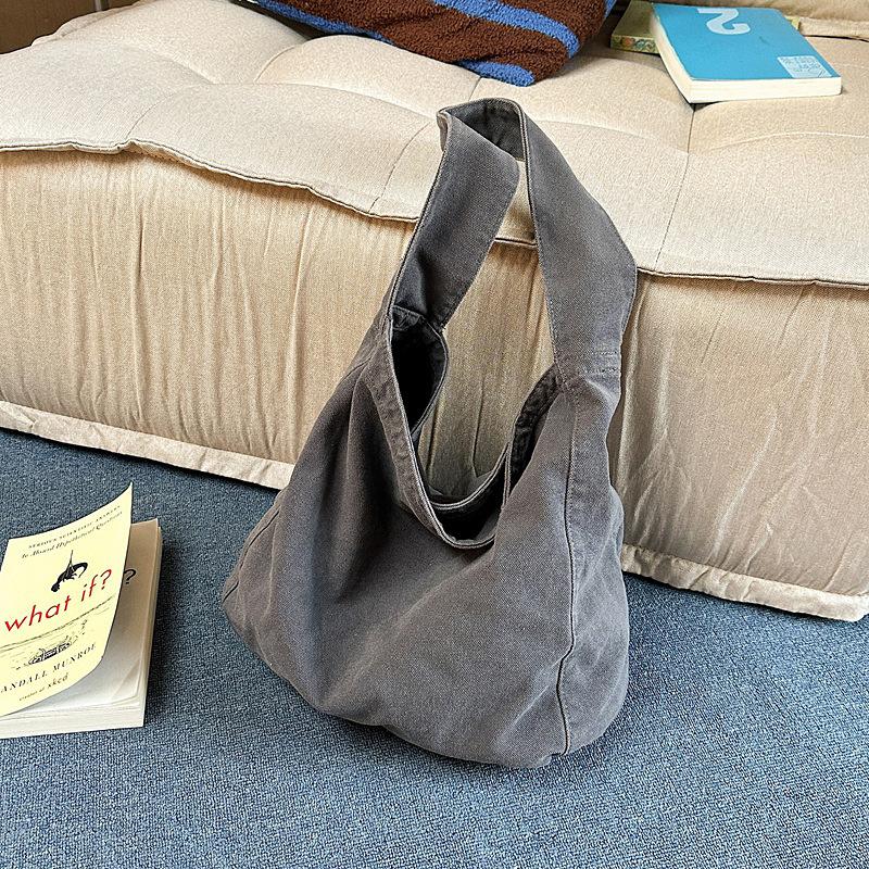 Washed Canvas Bag Lazy Wind Drooping Tote Bag Women's Literary Class Bag Mailman Bag Casual Shoulder Bag Men's