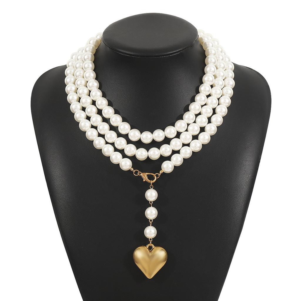 Creative Pearl Long Sweater Chain, Elegant Temperament, Love-shaped Necklace for Women