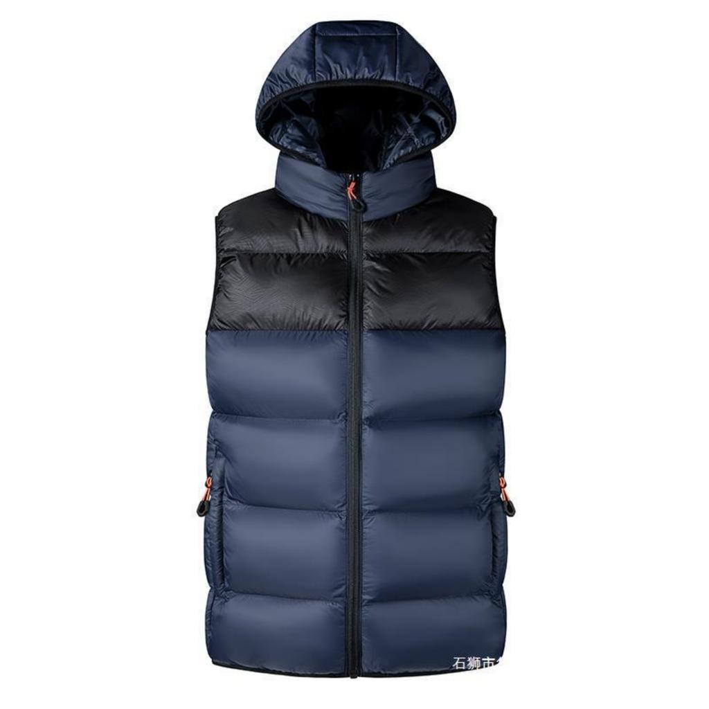 Men's Casual Loose Color-blocked Cotton Warm Jacket, Men's Double-sided Wearable, Detachable Cap Sleeveless Vest Jacket