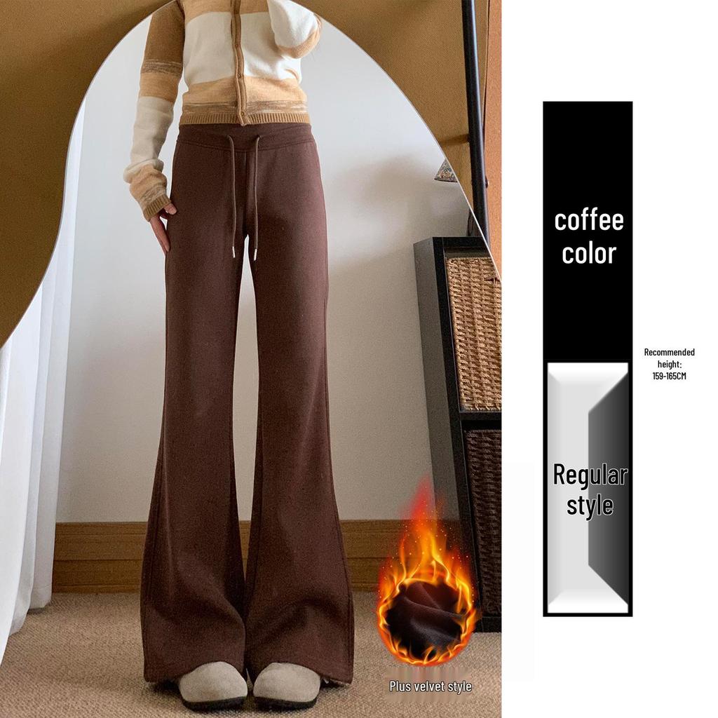 Winter 2025 Women's High-Waisted Pink Fleece-Lined Micro-Flare Sweatpants - Petite Size.