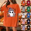 Women's Short Sleeve Halloween Print T-Shirt Round Neck Casual Top for Daily Wear