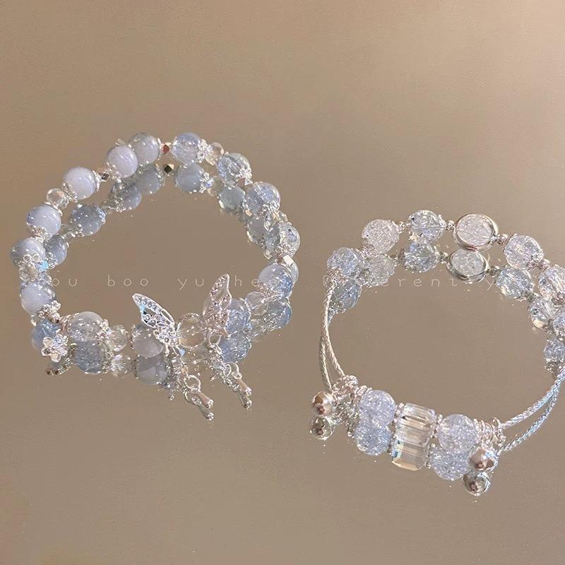 Crystal Butterfly Beaded Bracelet Women's Light Luxury Girlfriend Gift Birthday Bracelet High Value Student Party Exquisite Jewelry