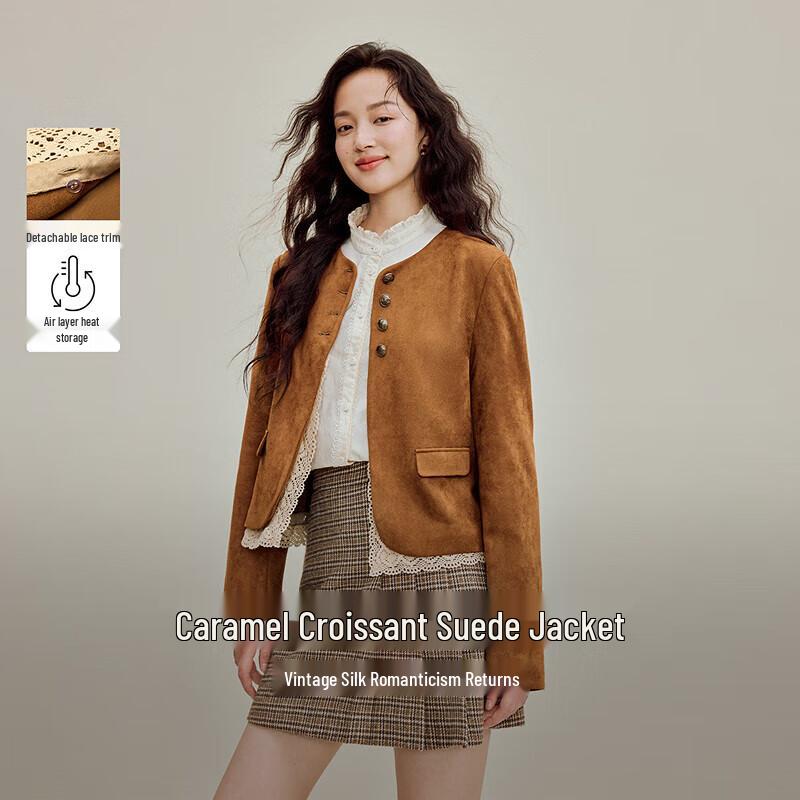 

INMAN Women s Retro Faux Suede Lace-Spliced Short Jacket L