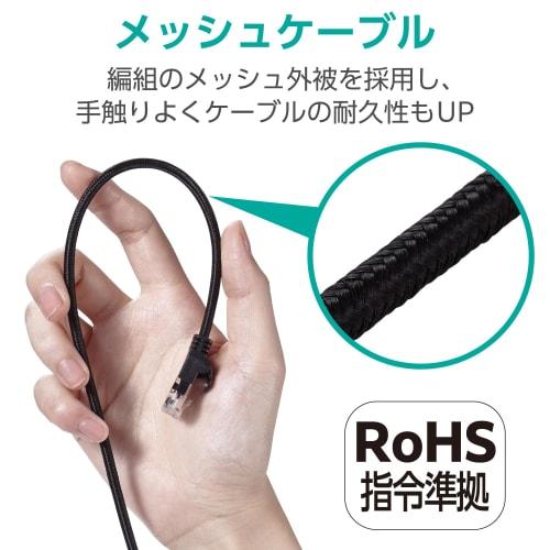 ELECOM LAN Cable CAT6A 3m Nail Break Prevention Mesh Cable Black ECLD-GPAM/BK30
