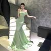 One-word Shoulder Dress Women's Engagement Dress Dress Light Luxury Niche Satin Sexy Backless Hip-wrapped Long Dress