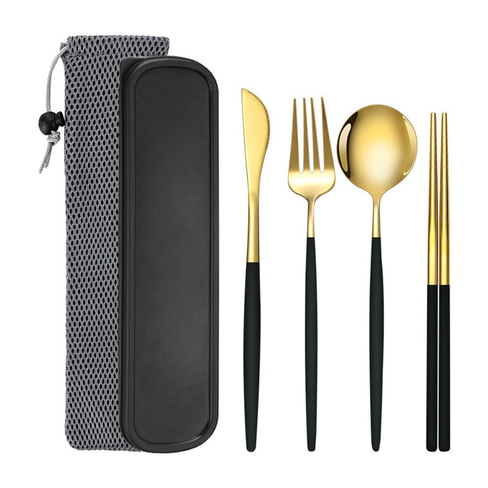 6Pcs/Set Tableware Reusable Travel Cutlery Set Camp Utensils Set with Stainless Steel Knife Spoon Fork Chopsticks Portable Case