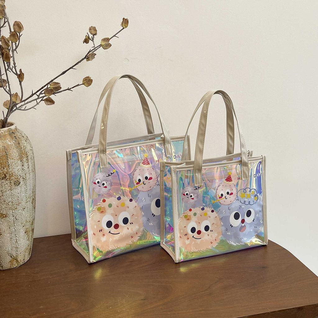 Cute cartoon transparent student tutoring bag texture large capacity waterproof zipper tote bag fashionable travel oblique span bag