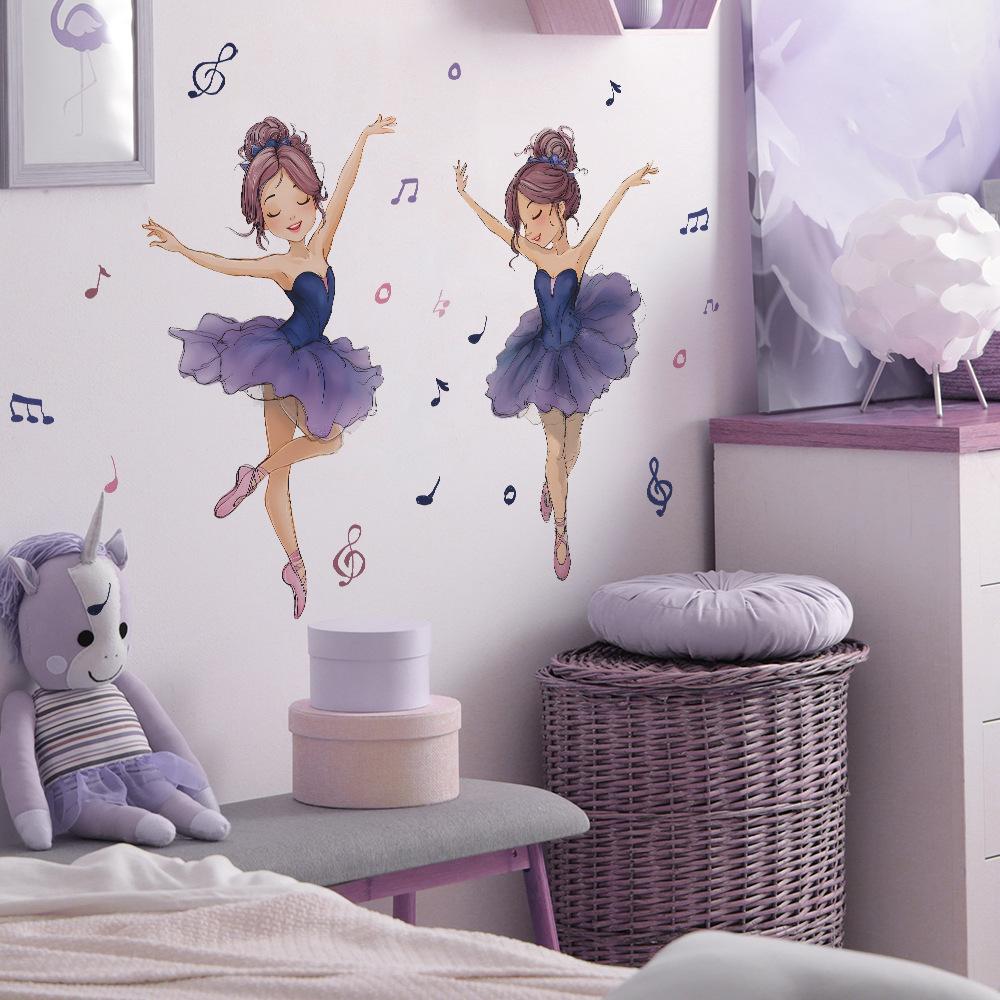 Cartoon Two Ballet Girls Note Children's Room Home Wall Decoration Stickers