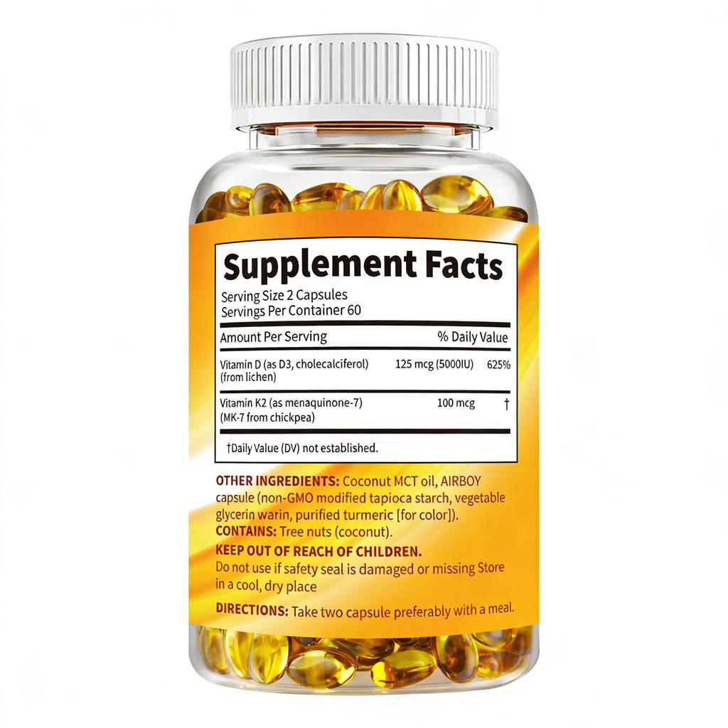 Vitamin D3 + K2 - Coconut Oil - Bone & Joint Health,Immune and Metabolic Support