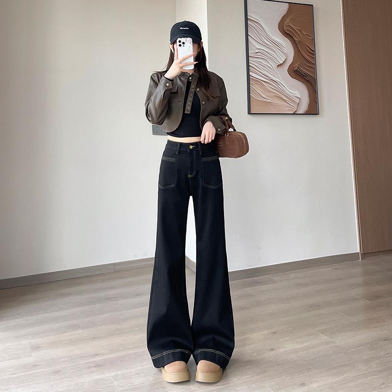 

Женские эластичные джинсы клеш с высокой посадкой - Прямые, Слим-дизайн для весны и осени 2025 Extra Small