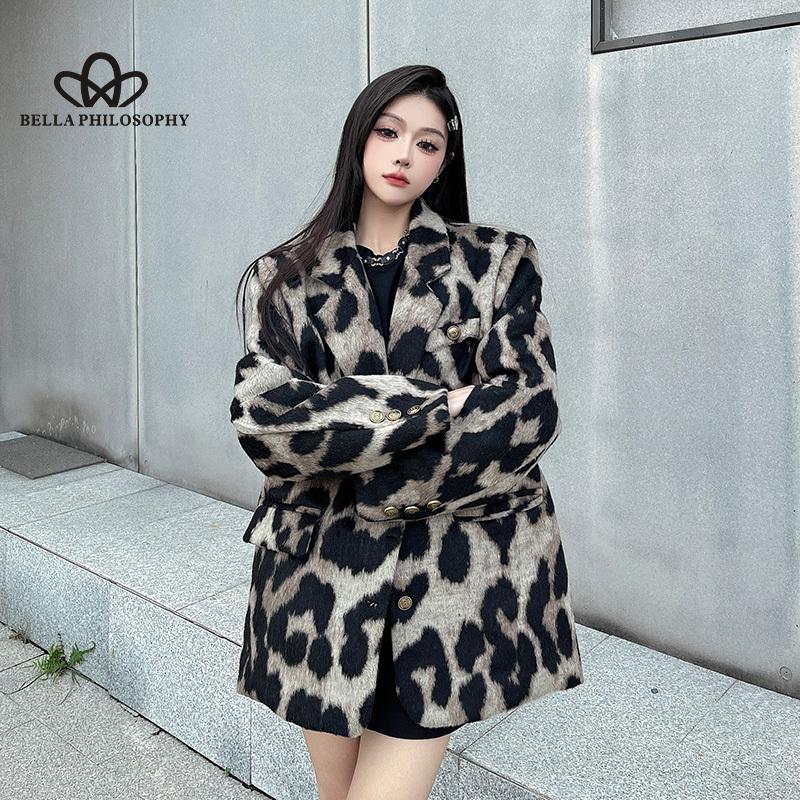 Леопардовый принт толстое шерстяное пальто женское зимнее свободное улучшенное пальто — фото 5