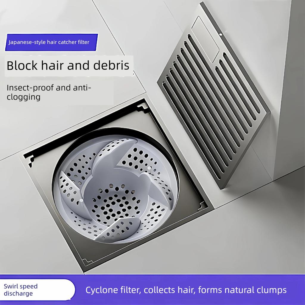 Japanese-Style Swirl Drain Anti-Odor Device Bathroom Drain Cover Hair Catcher Anti-Insect Anti-Clogging Filter Net