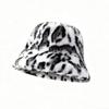 Zeyu New Fashion Leopard Print Cashmere Bucket Hat Women Winter Thick Warm Plush Fisherman Cap Casual Outdoor Party Travel Daily