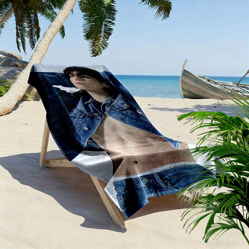 Jeon Jeongguk Print Beach Towel, Large Soft Quick Dry Towel for Beach Camping Swimming