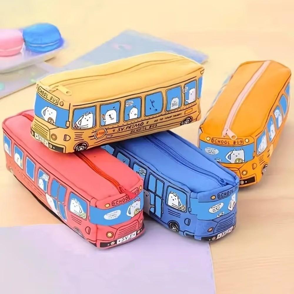 Large Capacity School Bus Pencil Case Zipper Closure Pen Bag Gift Idea Pencil Bag Storage Use