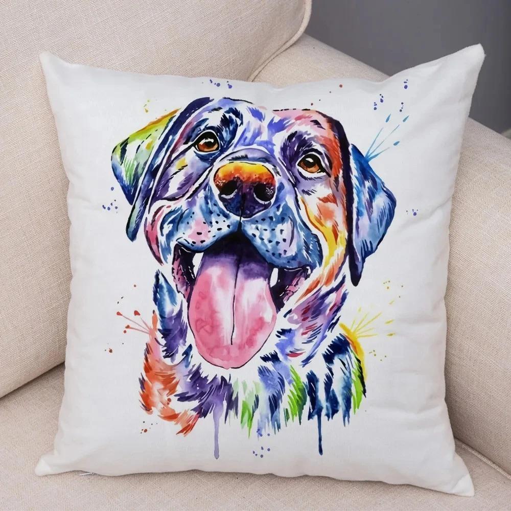 Cute Watercolor Pet Dog Pattern Pillowcase Car Ornaments Office Living Room Sofa Home Pillowcase