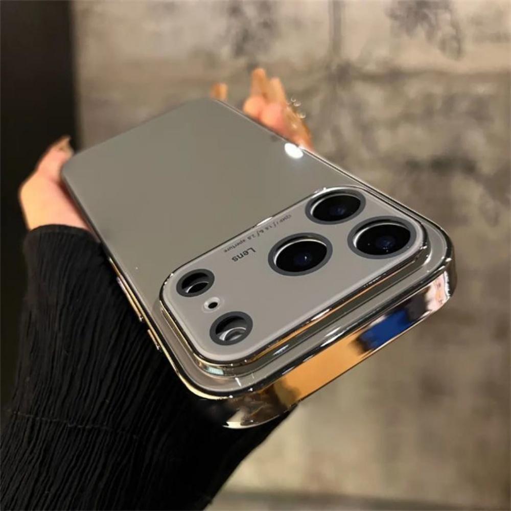 

Crystal Smooth Glass Window Case For iPhone 17 Air 16 15 14 13 12 Pro Max Plus Shockproof Plating Armor Hard Phone Cover iPhone 15