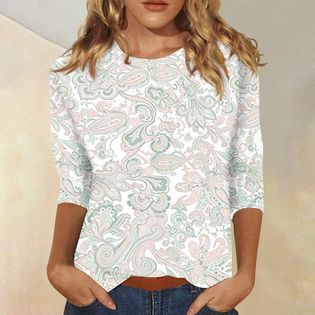 Women Casual Loose Fit Top 3/4 Sleeve Lightweight Printed Blouse Soft Fabric Comfortable Fit Stylish Design
