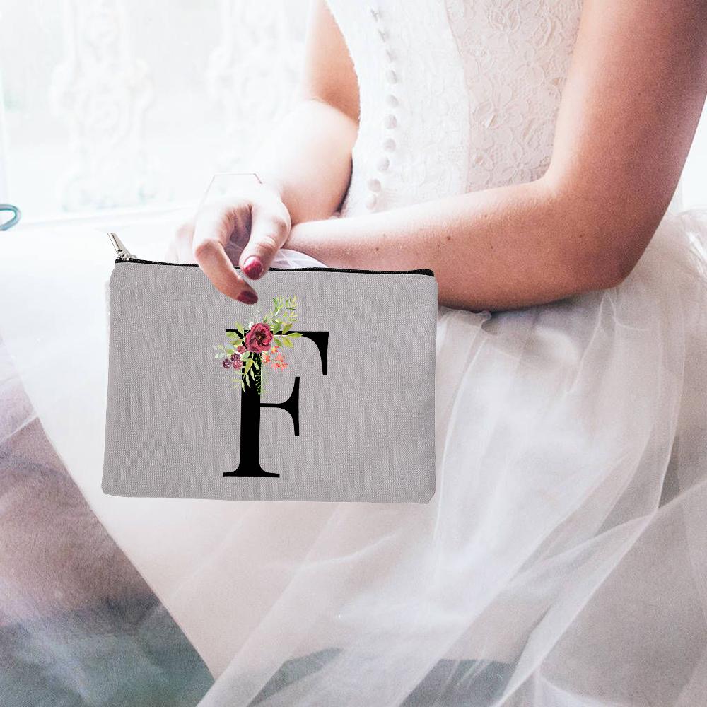 26 Lettere dell'Alfabeto Inglese Sposa Sacchetti Cosmetici con Zip Lettere Fiori Organizzatore Custodia Trucco da Viaggio per Donna Articoli da Toeletta Regali per Donna