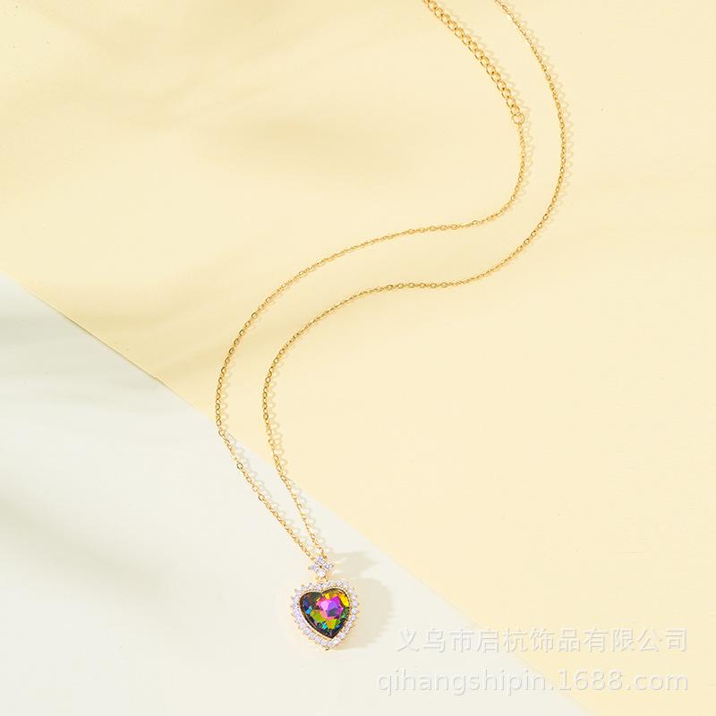 Love Necklace Women'S Light Luxury Simple Versatile Gemstone Heart Pendant Accessories