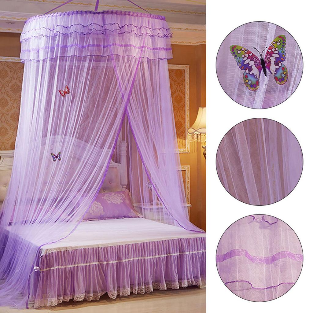 Breathable Round Canopy Lace Princess Style Mosquito Net Bed Curtain Netting (Purple)
