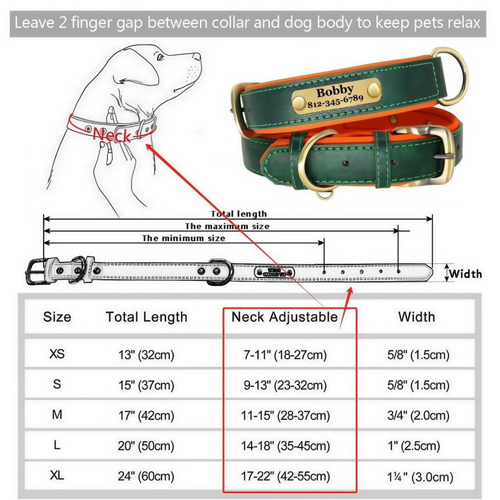 Customized ID Nameplate Dog Collar PU Leather Soft Padded Dog Collars Free Engraving Name for Small Medium Large Dogs Adjustable