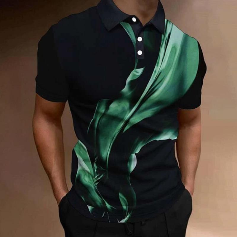 European and American New Men's 3D Printed Versatile Colorful Plant Short Sleeved Polo Shirt
