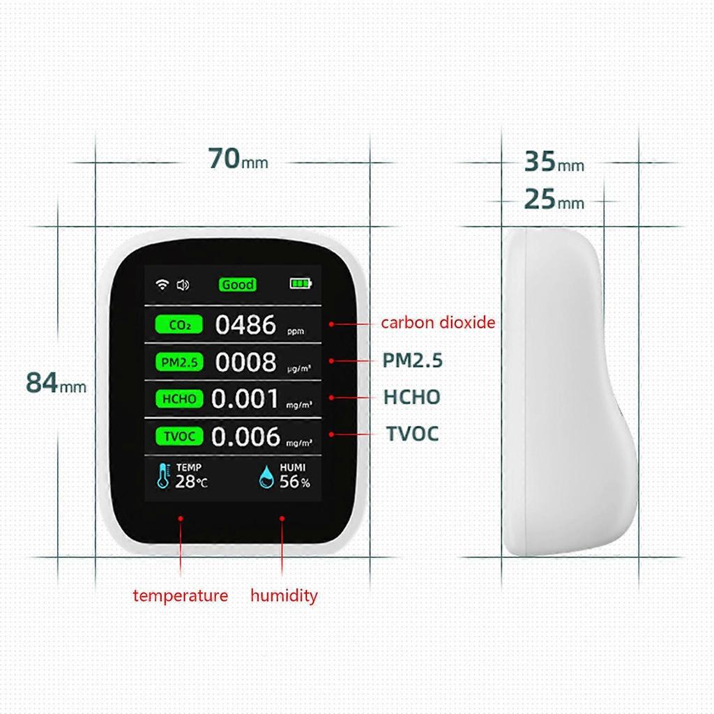 Air-Quality Monitor Indoor-CO2-Detector Carbon Dioxide Monitor Particulate Matter Dust Temperature Humidity Measurement Multicolor