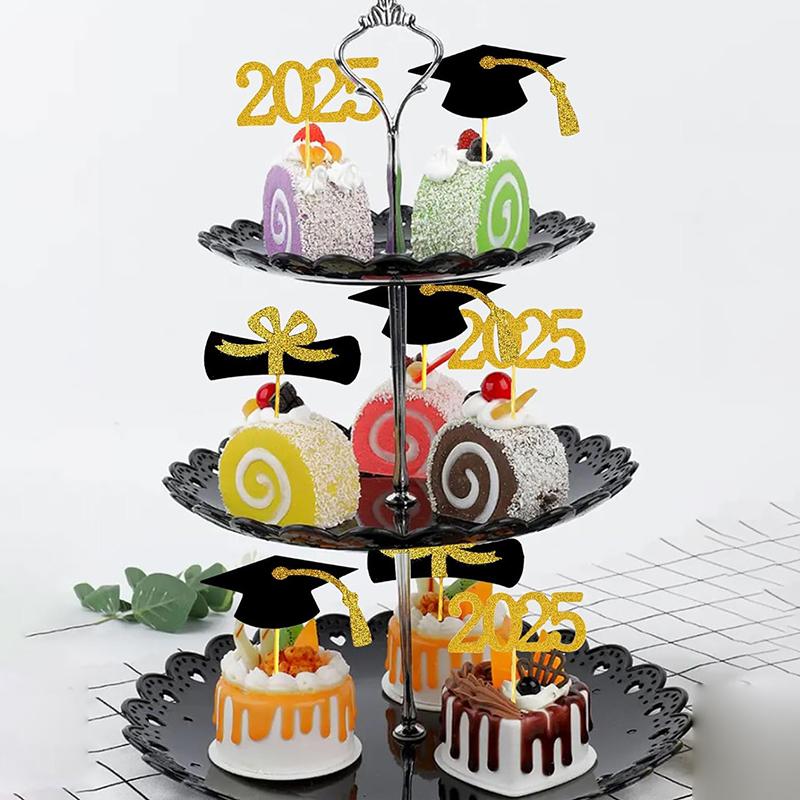 2025 Graduation Cupcake Toppers, 24Pcs Food/Appetizer Picks For Graduation Party Mini Cake Decorations, Diploma, 2025, Grad Cap