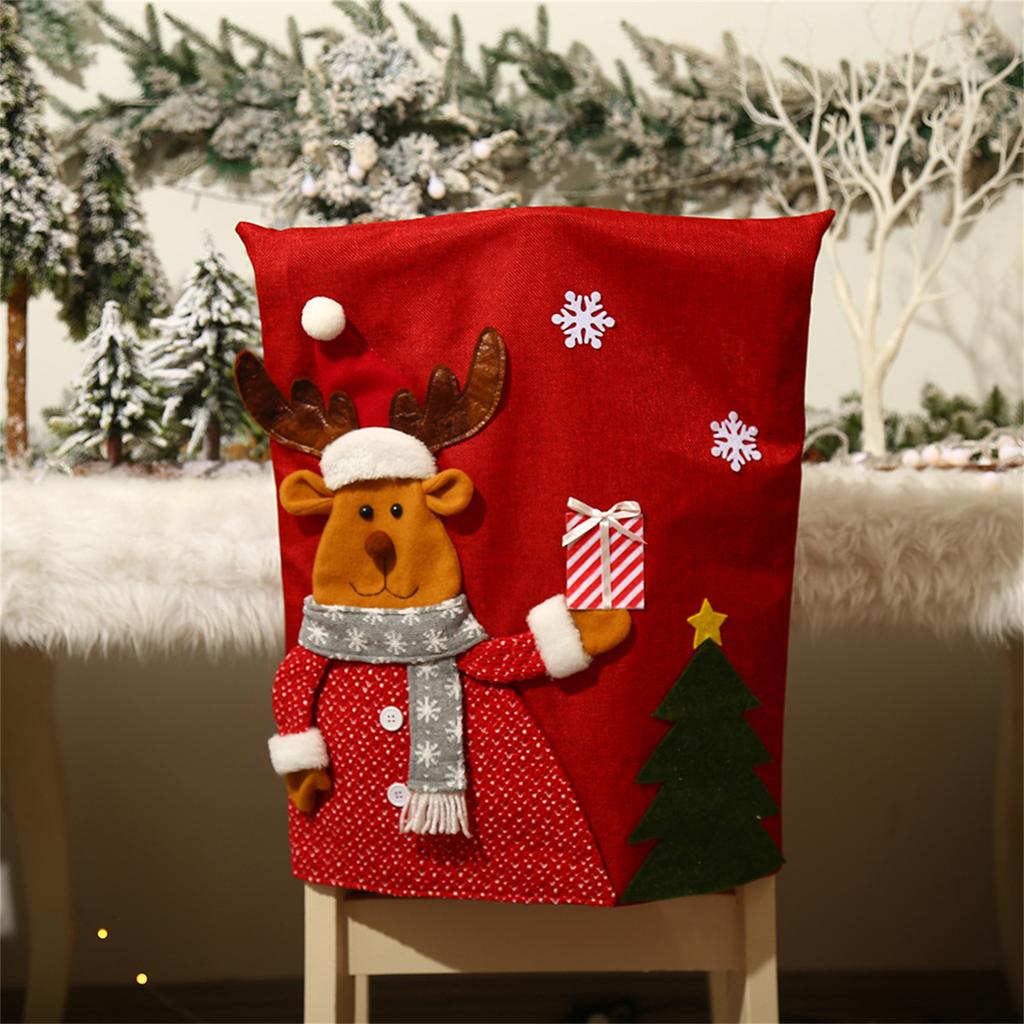 Christmas Chair Covers Cute Cartoon Santa Chair Back Decor for New Year Dining Slipcovers Dinner Banquet Holiday Party