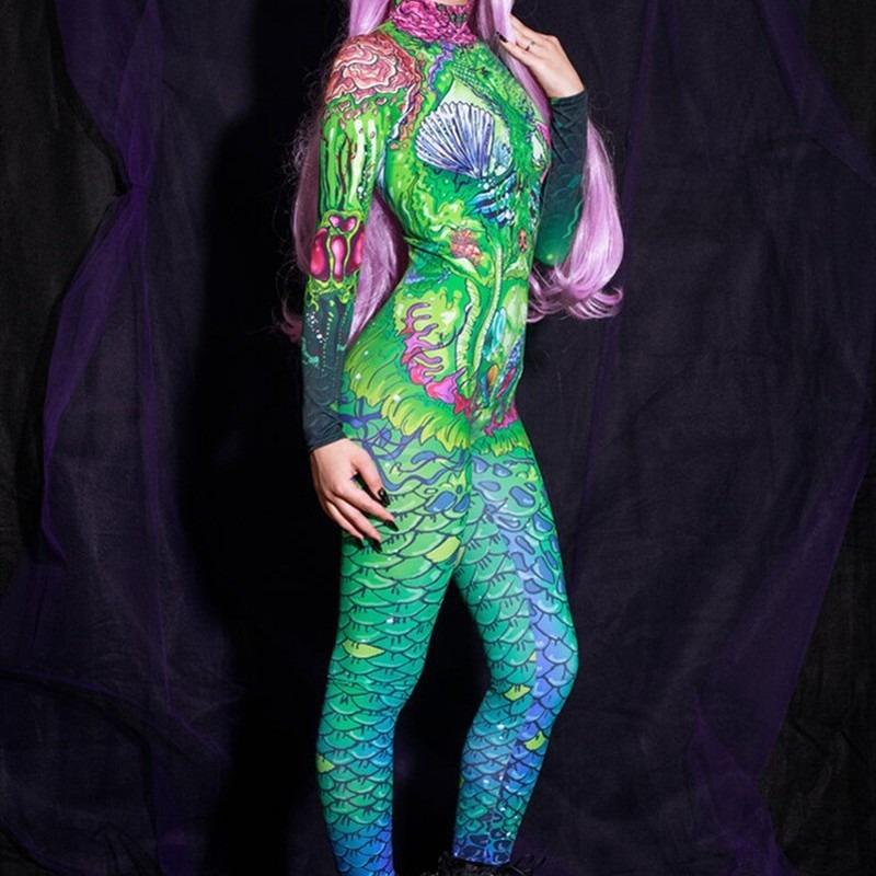 

3D Цифровая Печать Ракушка Череп Дом с Привидениями Скелет Хэллоуин Косплей Костюм для Взрослых Женщин Мужчин Вечеринка Наряжаться Комбинезон L